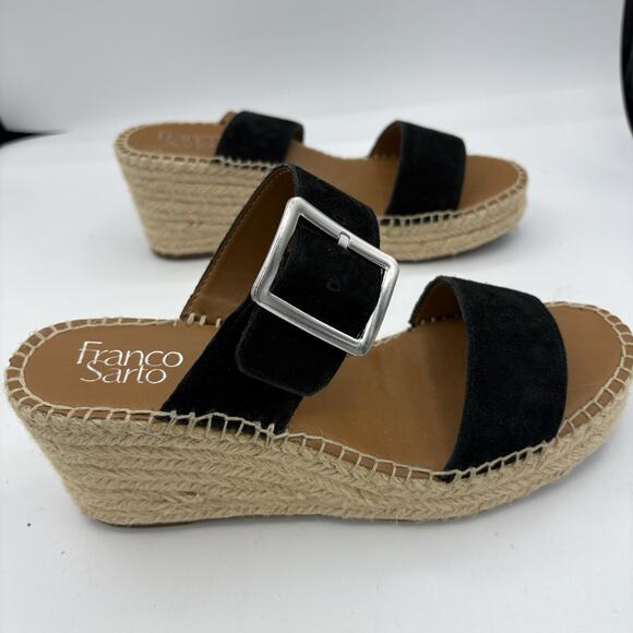 Franco Sarto Shoes Sandals Womens Size 8.5 Coastal Black Tan Wedge Espadrille - Picture 8 of 12